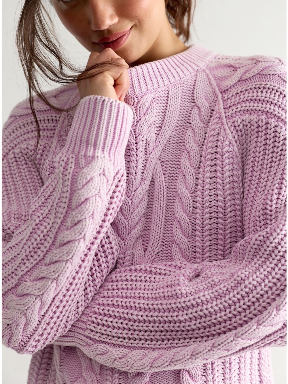 FREE PEOPLE FRANKIE CABLE KNIT SWEATER ORCHID BOUQUET